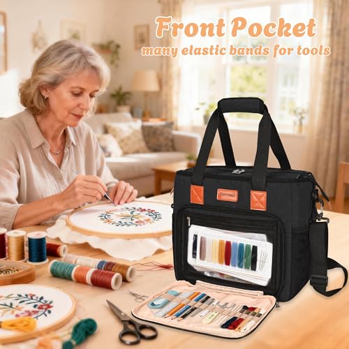CROTIRAD Embroidery Bag Organizer for Cross Stitch Kits with Shoulder Strap - color: Black