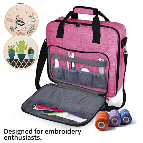 BAGLHER Cross Stitch & Embroidery Organizer Bag - Large Portable Project Storage with 3 Compartments, Travel Friendly Carrying Case for 11.2" Hoops, Threads, Supplies (Pink) - color: pink