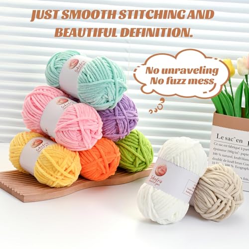 Chenille Blanket Yarn for Crocheting Size 5 Bulky Yarn, 2 Azure - color: 2 Azure