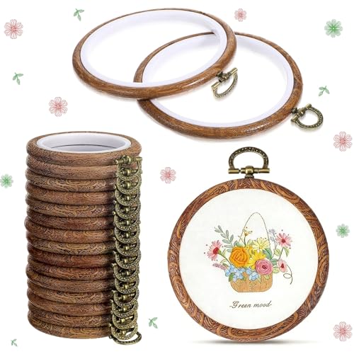 ZESHIHAOGUO 15 Pcs Round Embroidery Hoops - Rubber Ring Imitated Wood Frame Kits for Cross Stitch, DIY Craft, Sewing Projects Hanging Gifts (Brown, 3.54 Inch) - size: 3.54 Inch