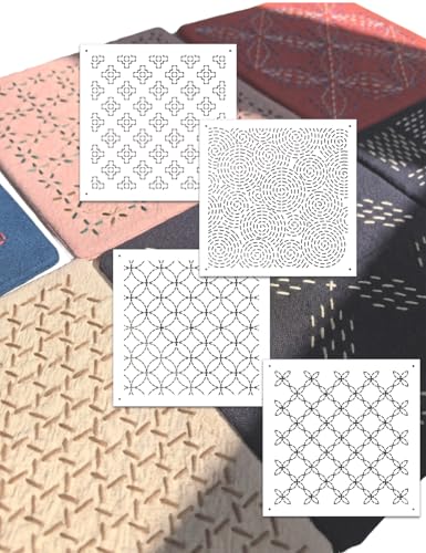 20 PCS Sashiko Templates Plastic Sashiko Stencils 8.3 x 5.9 Inch Geometric Sashiko Patterns Embroidery Sashiko Kit for Crafts Reusable and Hand Quilting Sewing