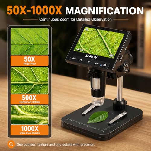 Elikliv Coin Microscope, 4.3'' LCD Digital Microscope 1000x - color: Black