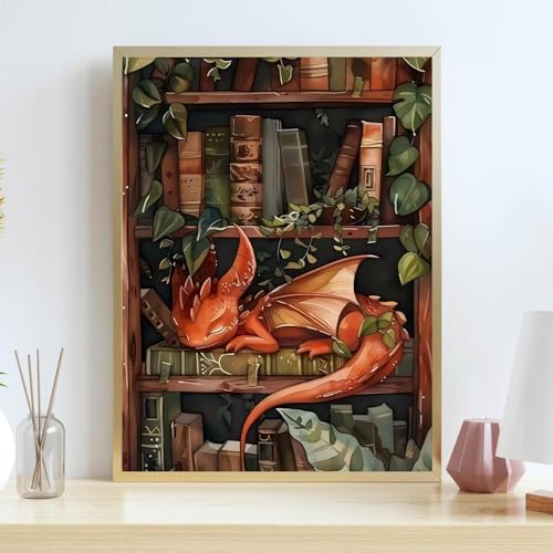 Dragon Stamped Cross Stitch Kits for Adults Beginner, Bookshelf Counted Cross Stitch Kits Printed Stitching Cute Patterns Dimensions Needlepoint Art Crafts Embroidery Kits for Adults - color: Cross Stitch-1215-2