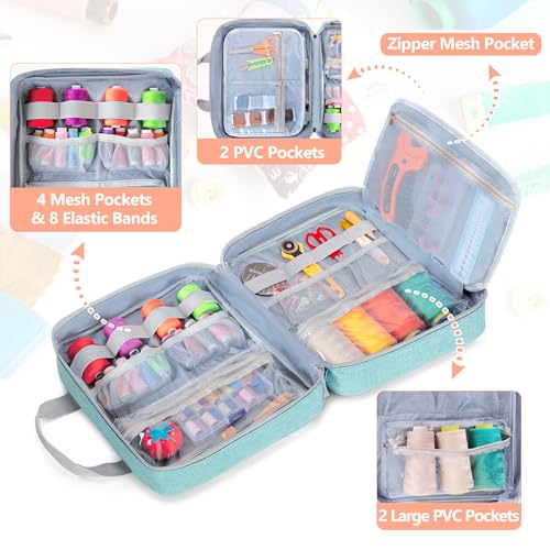 LUXJA Sewing Storage Organizer with Folio Open Design, Blue - color: Blue