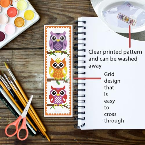 ORIGACH 6 Set Cross Stitch Bookmark Kit for Beginner Owl Pattern DIY Stamped Embroidery Bookmark Kit with 13 Colors Embroidery Floss Instructions - style: Owl
