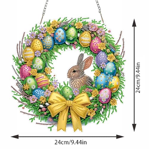STGLCR Rabbit Easter Egg Diamond Art Hanging Kit for Adult,Special Shaped Rhinestone,Double Sided DIY Acrylic 5D Diamond Art Painting Window Pendants Home Garden Wall Hanging Kits Ornament 9.44inch - color: 74-rabbit Easter Egg Hanging