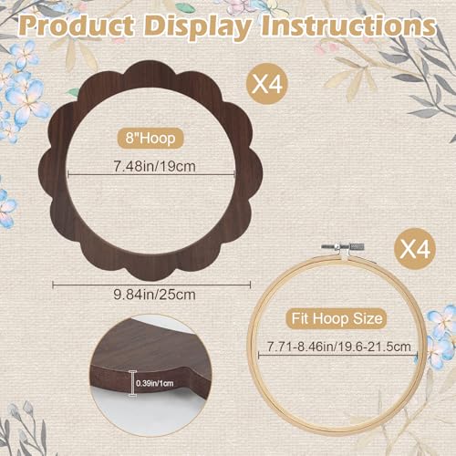 4 Sets Wood Embroidery Hoop Frame 8 Inch Sunflower Embroidery Display Frame Large Round Wooden Embroidery Frame for Finished Cross Stitch Hoop Frame DIY Decor Sewing Ornaments - style: Retro Brown