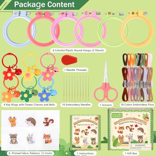 Caydo 6 Pcs Cross Stitch Kit for Kids Embroidery Kits, Needlepoint Kit Kids - color: Woodland Animal