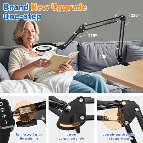 Ultra Long 3-Section Swing Arm 12X Magnifying Glass with Light