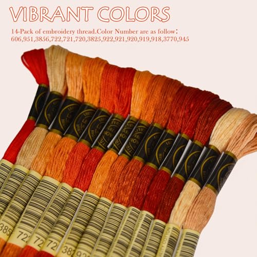 Orange-red Gradient Color Embroidery Floss - Cross Stitch Threads - Friendship Bracelets Floss - Crafts Floss - 14 Skeins Per Pack Embroidery Floss - color: Orange-red Gradient