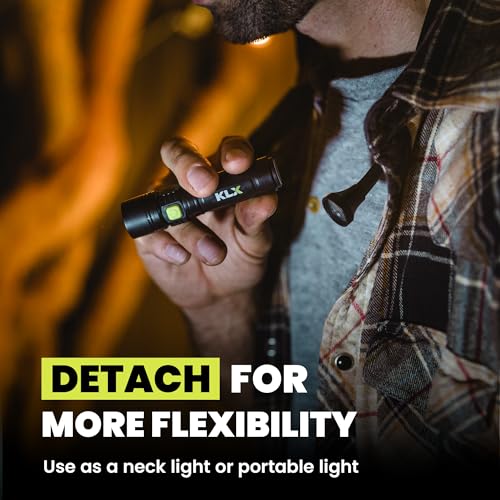 KLX Magnetic Neck Light - Hands-Free Detachable Zoomable Magnet Flashlight, Rechargeable Book Light, Flexible Neck Work Lamp for Reading, Camping, Repairing, Mechanics, DIY