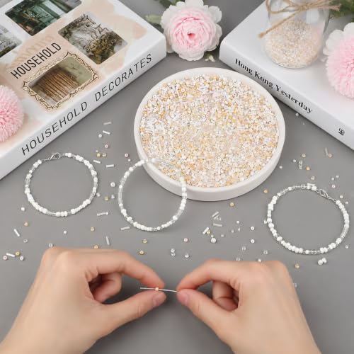 Off White Seed Beads for Jewelry Making Glass Bugle Beads for DIY Craft - color: Off-White