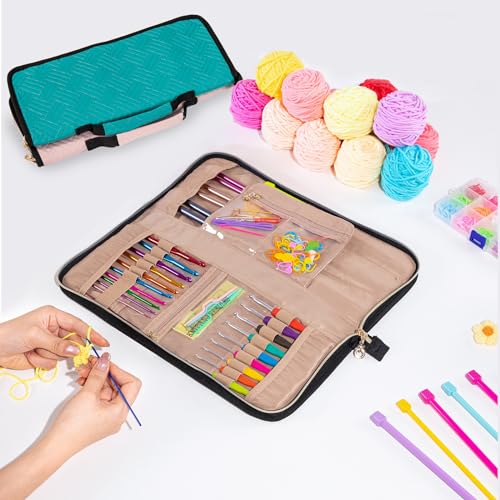 MYBAGZING Crochet Hook Case Organizer, Knitting Needle Case up to 14 Inches - color: Teal, size: 14 Inches
