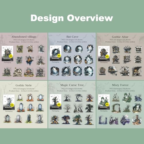 60 Pcs Gothic Halloween Stickers for Scrapbooking and Journaling - color: Forgotten Ruins