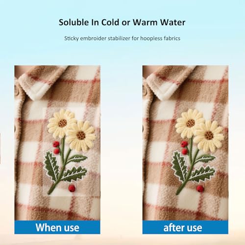 Hoxemator Water Soluble Stabilizer for Embroidery, 24 PCS 8.5"x 11" Printable Stick and Stitch Embroidery Paper Wash Away, Dissolvable Sulky Sticky Fabri-solvy Stabilizer for Machine/Hand Embroidery