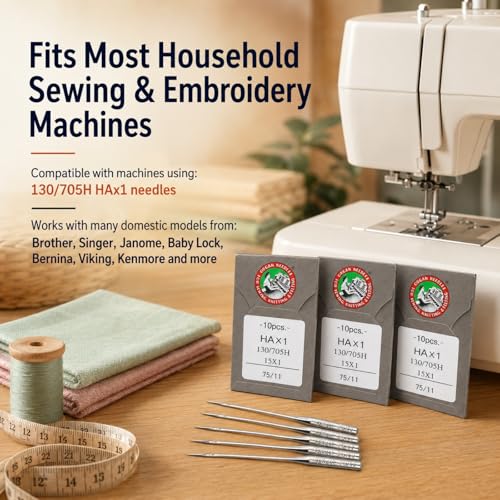 30 Pack Sewing Machine Needles Size 75/11 130/705H HAx1 Embroidery Sewing Needles for Brother Sewing Machine (3 Pack of 10 Needles) - style: 30pcs- 75/11
