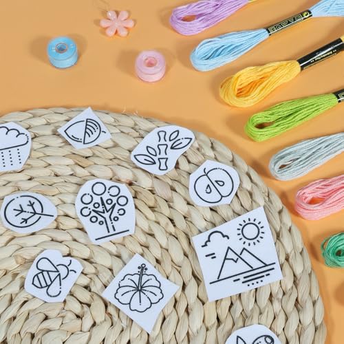 Patemby Embroidery Pattern Water Soluble Embroidery Stabilizers, Stick and Stitch Embroidery Paper Wash Away with Pre-Printed Pattern Designs Stencils Transfers for Hand Sewing Lover Beginner - color: Icon
