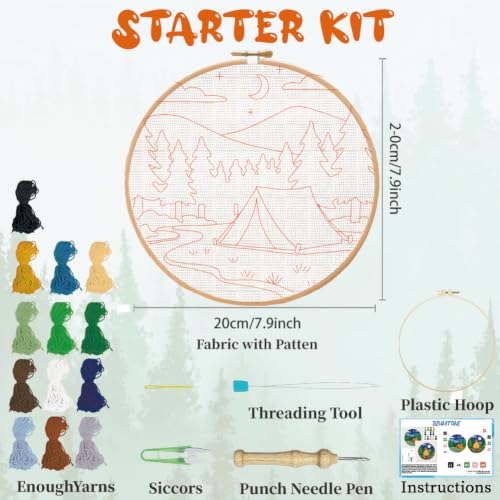 BEUNITONE 2PCS Punch Needle Kits for Adult Beginners with Pre-Print Pattern - color: 12-Camping