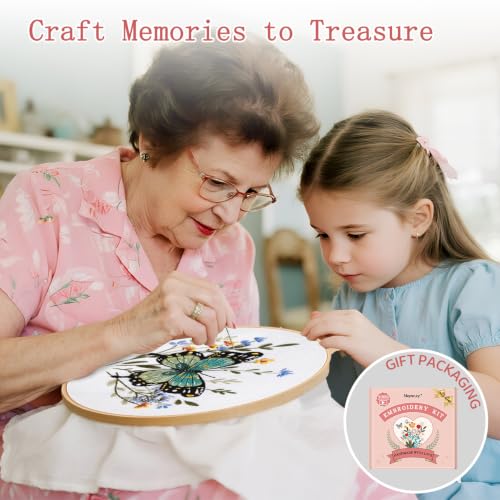 Meyocky Butterfly Flower Embroidery Kit for Beginners with Stitch Videos - color: Butterfly