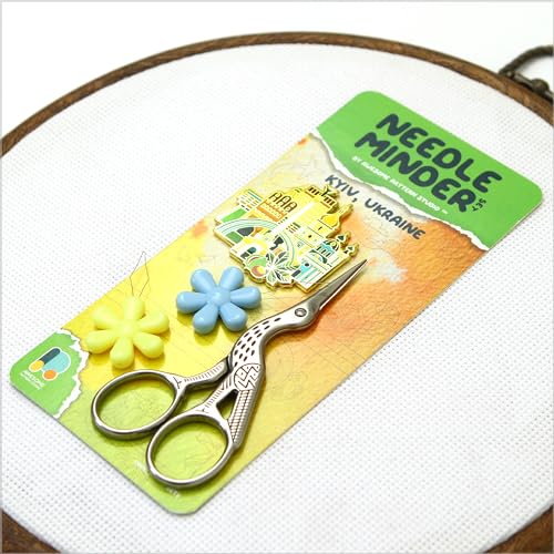 Awesome Pattern Studio Needle Minder Set – Kyiv Magnetic Needle Minder + 2 Needle Threaders + Crane Scissors. Enamel Pin for Cross Stitch, Embroidery and Craft - size: Kyiv Set #2