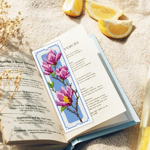 ORIGACH 6 Set Magnolia Cross Stitch Bookmark Kit for Beginner - style: Magnolia