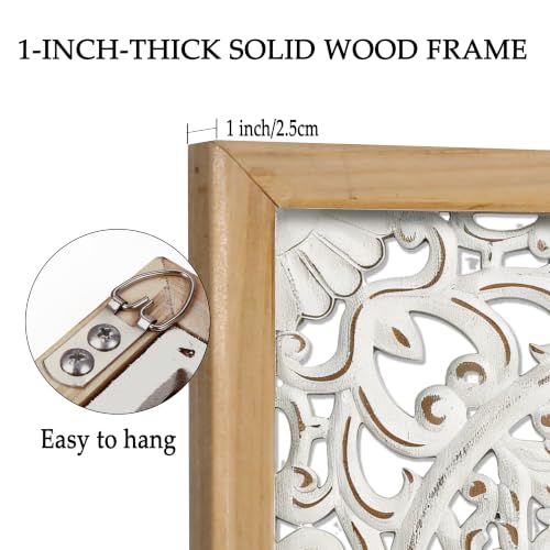 XIAOAIKA Boho Carved Wood Wall Art Panel, Floral Mandala, Distressed White - color: White - 4