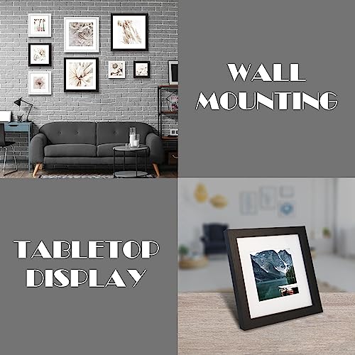 Hongkee 8x8 Picture Frames with Real Glass, Black Wooden Square Photo frame Set of 3, Displays 4x4 Picture With Mat or 8x8 Without Mat, Desktop & Wall Collage Frame set - color: Black, size: 8x8 in
