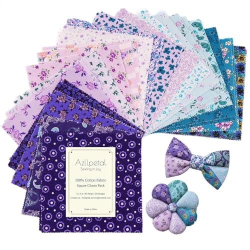 5" Fabric Squares, 40 Pcs Cotton Squares, Charm Pack Fabric for Quilting - color: Mystic Garden