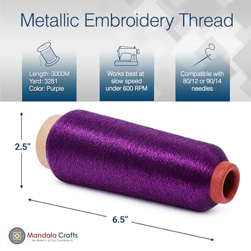 Mandala Crafts Metallic Purple Embroidery Floss for Sewing, 3281 Yard Spool - color: Purple, size: 3000M 3281 Yard