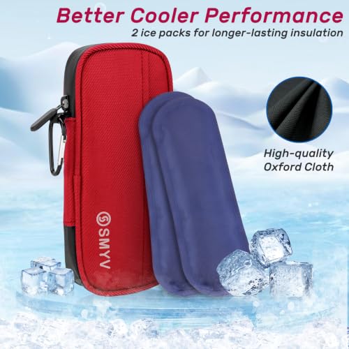 SMYV Insulin Cooler Travel Case with 2 TSA Approved Ice Packs, Red - color: Soft Red