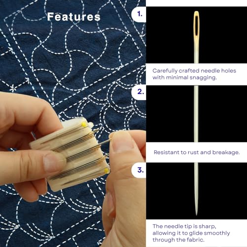 TUKUMO Sashiko Needles with pins Sewing Needles 4 Sizes of Needles Sharp with 1 Threaders Made in Japan