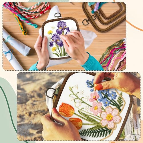 BrightRow 6 Pcs Large Embroidery Hoop Set Decorative Imitated Wood Display Frame Cross Stitch Hoop Ring for Art Craft DIY Sewing and Hanging Ornaments Decor(Square,10+13+18.5 cm) - size: 10+13+18.5 cm, style: Square