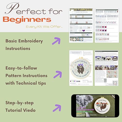 La glaneuse Embroidery Kit for Adult, Beginner Embroidery Kit with Cute and Funny Animal Pattern, Seven Simple Stitches to Get a Positive Sloth, Mental Health and Stress Relief Gift for Him/Her - color: Positive Sloth 03