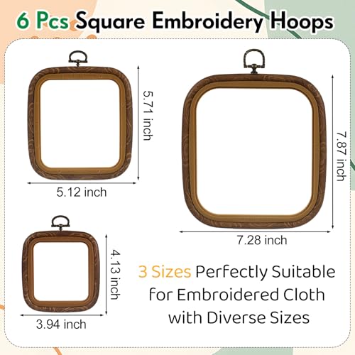 BrightRow 6 Pcs Large Embroidery Hoop Set Decorative Imitated Wood Display Frame Cross Stitch Hoop Ring for Art Craft DIY Sewing and Hanging Ornaments Decor(Square,10+13+18.5 cm) - size: 10+13+18.5 cm, style: Square