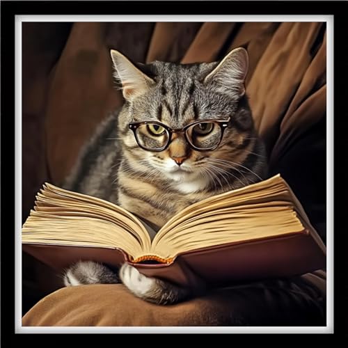Redxing Stamped Cross Stitch Kits Full Range of Embroidery Starter Kits- Needlepoint Counted Cross Stitch Kits for Beginner Adults 11CT Printed Embroidery Kit-Cat Reading 18×18 inch - color: DIYArtsKit42