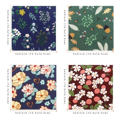 42-Pack 5x5 Inch Dark Floral Cotton Charm Packs for Quilting - Small Floral Print Fabric Squares,Precut Quilting Supplies for Patchwork & Sewing
