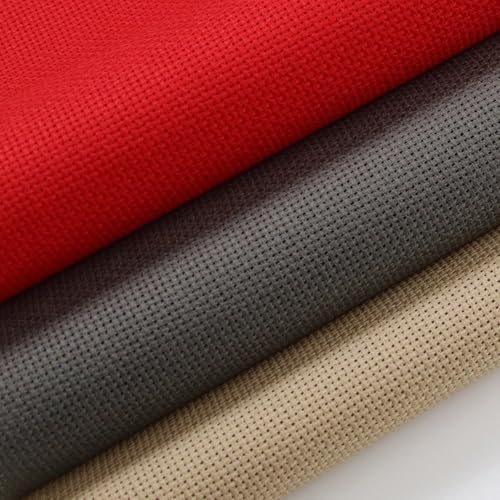 KCS 3 pc of 15" x 18"(38cmx45cm) Counted Cross Stitch Cotton Aida Cloth Needlework Rolled Fabric Box,18CT,Red+Khaki+Dark Grey - color: Red+khaki+dark Grey, size: 18CT