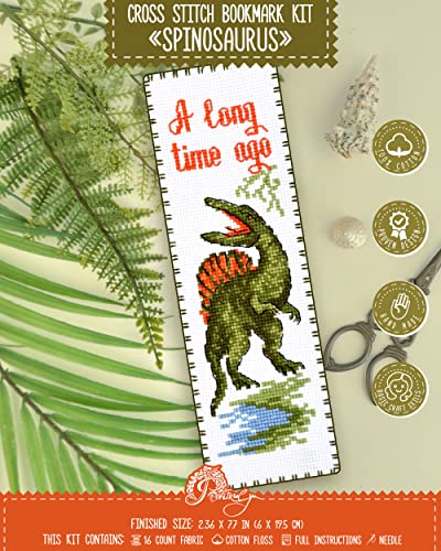 Povitrulya Dinosaur Counted Cross Stitch Kit Spinosaurus - DIY Bookmark Set for Hand Embroidery - color: Spinosaurus