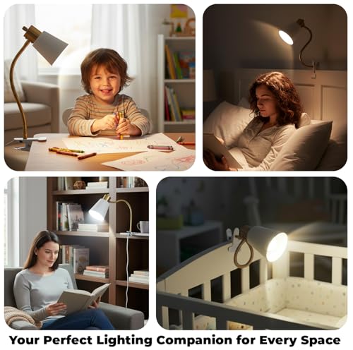 LALISU Desk lamp Eye-Caring Table Lamps 360°Rotation Gooseneck Clip on Lamp - color: White and Gold