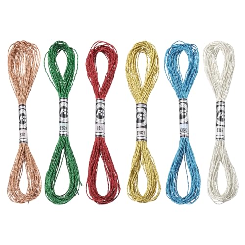 PATIKIL 6 Skeins Embroidery Floss, Metallic Embroidery Thread Nylon Threads Bracelets String for Cross-Stitch Hand Embroidery, Blue/Dark Green/Red/Light Gold/Bronze/Silver - color: Blue/Dark Green/Red/Light Gold/Bronze/Silver