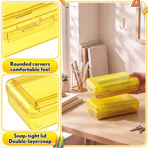 Blulu 6 Pack Double Layer Pencil Boxes Large Capacity,Yellow - color: Yellow