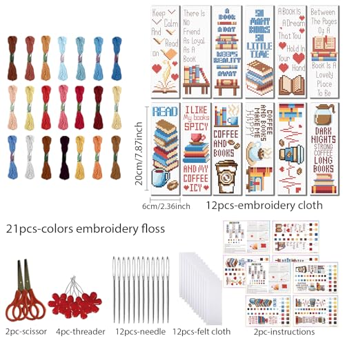 FREEBLOSS 12 Set Cross Stitch Bookmark Kit Bookshelves Stamped Cross Stitch