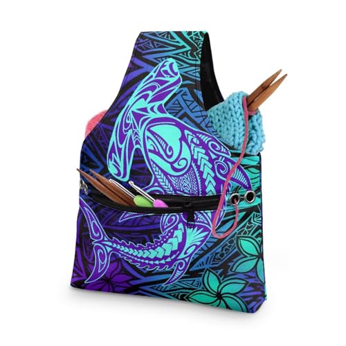 Yarn Tote Knitting Crochet Project Bag - Polynesian Tribal Puletasi - color: Polynesian Tribal Puletasi Print, size: S-14.9x10.2x1.8in