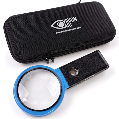30x 10x VisionAid Hands-Free Magnifying Glass with Stand, Bright LED Light, Sturdy Storage Case - Handheld Magnifier for Reading - size: Battery Powered - 36 Ultra Bright LED with Case