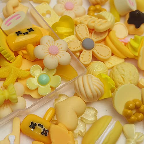 Chenkou Craft 50pcs Lots Mix Assort Easter DIY Flatbacks Resin Flat Back Buttons Scrapbooking (Yellow) - color: Yellow
