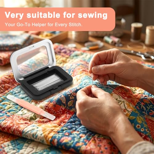 Magnetic Needle Holder Case, 3 Pack Sewing Needle Organizer Box with Snap Closure and Threader, Pin Storage Case for Sewing, Quilting and Crafts