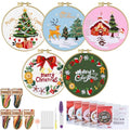ERKOON 5 Sets Embroidery Kit for Beginners, Christmas Cross Stitch Set with Easy Pattern Embroidery Cloth Hoops Threads for Craft Lover Hand Stitch - color: 5pcs Christmas