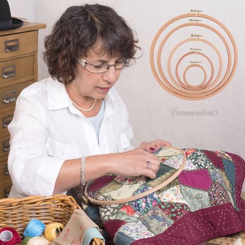 Framendino, 5 Pack Sizes Beech Wood Embroidery Hoops Wooden Circle Cross Stitch Hoop Ring for Needlework