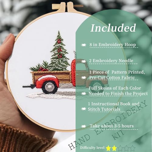 FONNUY Crewel Christmas Embroidery Kit for Beginners, Cross Stitch Set Winter Snow Scene Pine Owl Pattern for Adults, Easy to Follow Color Thread Needlework, 8'' Hoop (Trunk and Tree) - style: Trunk and Tree