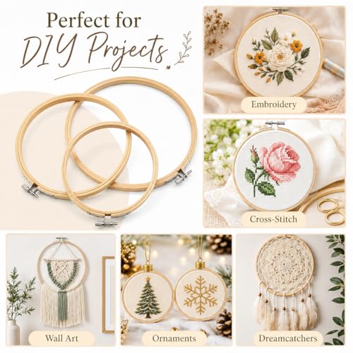 Embroidery Hoops 3 Pack Set: Premium Bamboo Wood Rings with Metal Tension Screw Brackets for DIY Cross Stitching, Sewing, Embroidered Craft Projects, Sizes 5, 7, 8, 9, & 10 Inch Diameter, (5") - style: 01 - 5 Inches